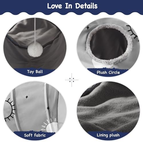 Tempcore Cat Tunnel, 3-Way Collapsible Toy for Indoor Cats, Grey Sun - Image 5