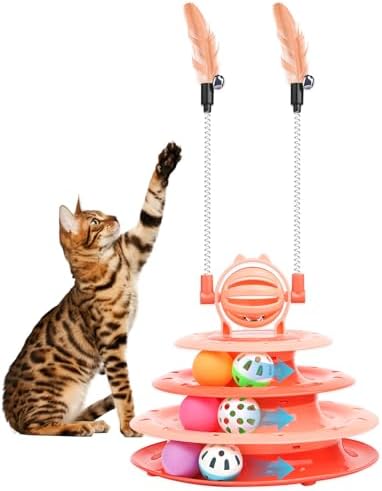 Goosheep Cat Toy Interactive Pet Plaything for Indoor Kitten Interactive Kitty Puzzle Ball with 2 Cat-Tease (Orange) by Goosheep