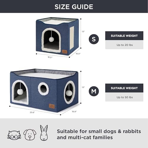 Bedsure Extra Wide Cat House Bed with Fluffy Ball and Scratch Pad,Blue - Image 6