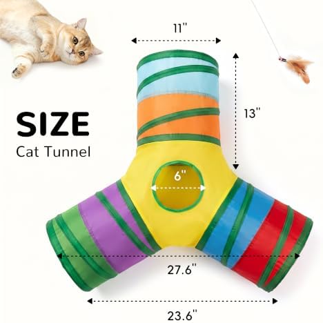 Tempcore Cat Tunnel, 3-Way Collapsible Toy for Indoor Cats, Rainbow - Image 4