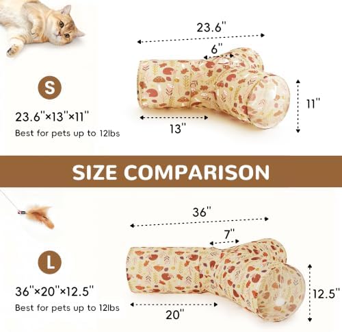 Tempcore Cat Tunnel, 3-Way Collapsible Toy, Large Size Khaki Hedgehog - Image 2