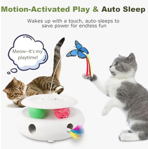 Cat Toys for Indoor Cats, 3-in-1 Interactive Cat Toy Automatic Kitten Toys with Fluttering Butterfly, Ambush Feather and Track Balls, Smart Sensor Wake-Up,USB Powered, Exercise & Boredom Relief - Image 6