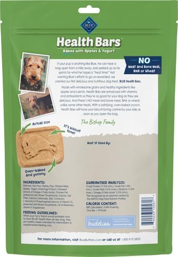 Blue Buffalo Health Bars Crunchy Dog Biscuits, Oven-Baked with Natural Ingredients, Apples & Yogurt, 16 Ounce (Pack of 4)