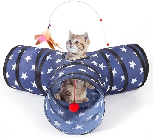 Tempcore Cat Tunnel, 3-Way Collapsible Toy for Indoor Cats, Pentagram by Tempcore