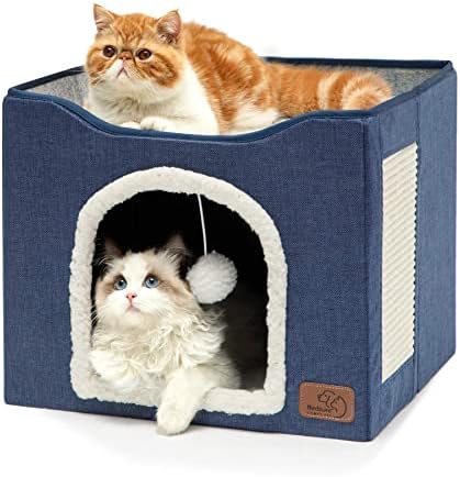 Bedsure Cat House Bed for Indoor Cats with Fluffy Ball and Scratch Pad,Blue by Unknown