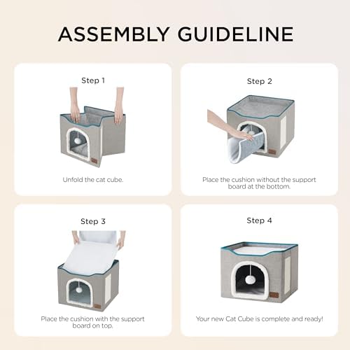 Bedsure Cat House Bed for Indoor Cats with Fluffy Ball and Scratch Pad,Blue - Image 5