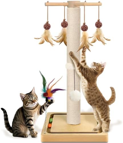 Cat Scratching Post, Sisal Scratcher with Enrichment Toys for Indoor Cats by Awarmhome