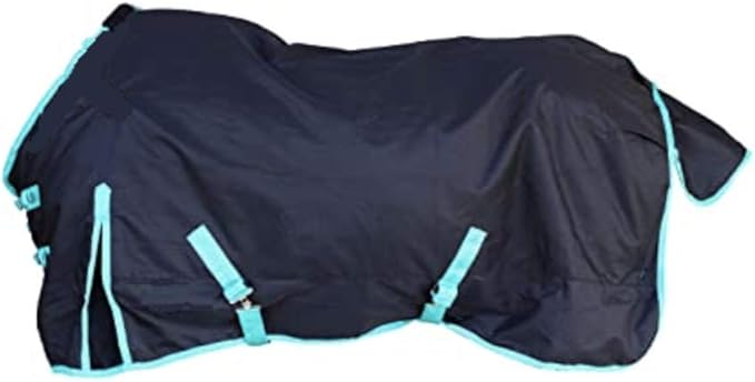 1200 Denier Horse RAIN Sheet (Waterproof/Breathable & Wind Proof Turnout Sheet) Horse Breathable RAINSHEET (Black-Turquoise, 74)