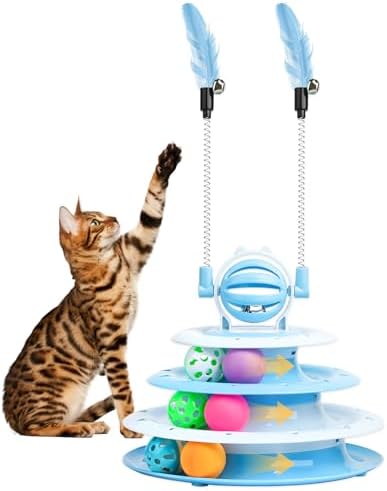 Goosheep Cat Toy Interactive Pet Plaything for Indoor Kitten Interactive Kitty Puzzle Ball with 2 Cat-Tease (Blue) by Goosheep