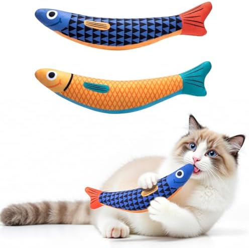 PetBusy Cat Toys with[5000mg A+Natural Catnip &Silvervine] [Baby Grade] Interactive Soft Chew Kicker Cat Toys for Indoor Cats & Kittens, [Crinkle &Bell] Fish Sound Toy, Drives Bored Cat Crazy with Fun by HappypetschoosePetBusy
