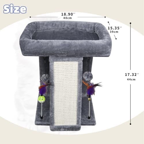 TWDEPART Cat Tree Tower with Cat Scratching Post for Indoor Cats, Activity Centre Climbing Tree with Scratching Board and Playful Toy Balls, Grey - Image 2