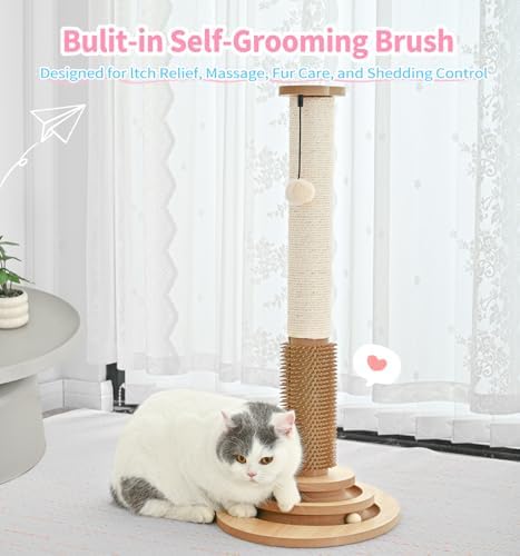 Made4Pets Cat Scratching Post for Indoor Cats with Self Groomer, 28.3" - Image 4