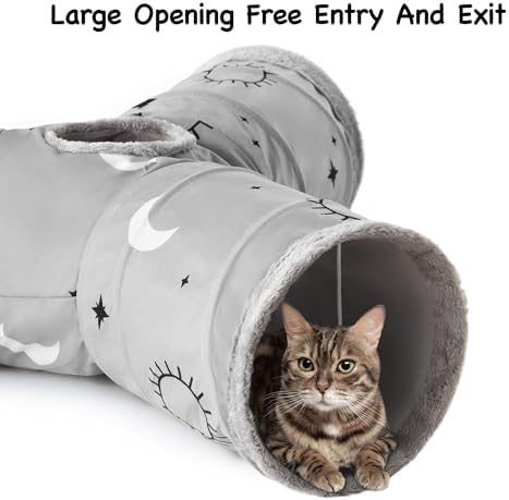 Tempcore Cat Tunnel, 3-Way Collapsible Toy for Indoor Cats, Grey Sun - Image 4