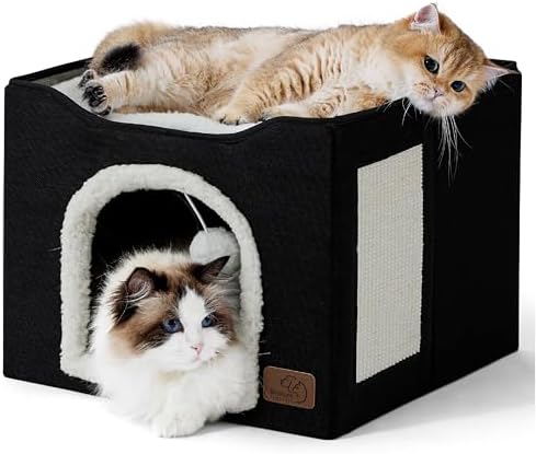 Bedsure Cat House Bed for Indoor Cats with Fluffy Ball and Scratch Pad by Unknown