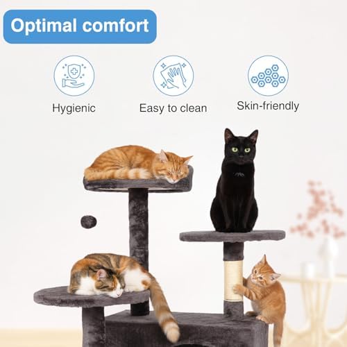 FDW | 54" Cat Tree Tower | Purple Gray | Multi-Level Indoor Activity Center with Sisal Scratching Posts, Condos, Plush Perches, Hanging Cat Toys | Sturdy, Easy to Assemble | for Kittens & Adult Cats - Image 6