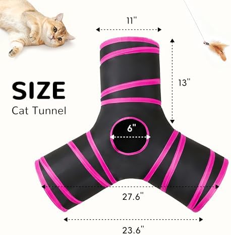 Tempcore Cat Tunnel, 3-Way Collapsible Toy for Indoor Cats, Black & Red - Image 5