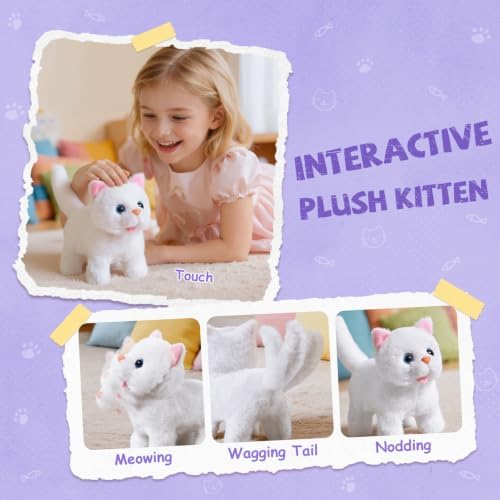 Cat Toys for Kids Girls 3 4 5 6 Year old, Interactive Toy Cat with Walking and Meowing, Electronic Robot Stuffed Cat, Pretend Play Toys for Toddler 3-5 6-8, Idea Birthday Gifts for 5 Year old Girls - Image 2