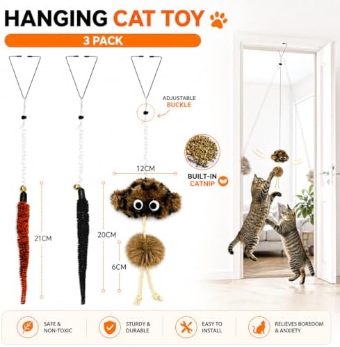 Cat Toys for Indoor Cats,Interactive Door Hanging Cat Toys Attached with Catnip/Feathers/Birds/Worm Toys for Cats/Kitten Toys(3 Pack) - Image 5