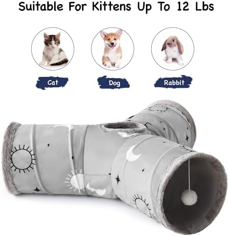 Tempcore Cat Tunnel, 3-Way Collapsible Toy for Indoor Cats, Grey Sun - Image 6
