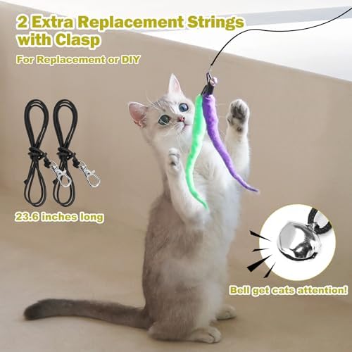 MeoHui Cat Toys for Indoor Cats, Interactive Cat Toy 2PCS Retractable Wand Toy and 9PCS Cat Feather Toys Refills, Funny Kitten Toys Cat Fishing Pole Toy for Bored Indoor Cats Chase and Exercise - Image 6