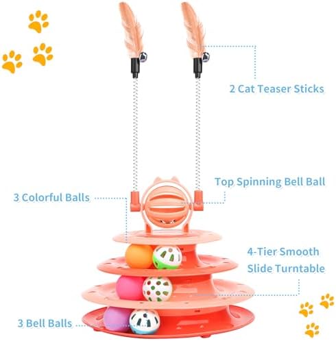 Goosheep Cat Toy Interactive Pet Plaything for Indoor Kitten Interactive Kitty Puzzle Ball with 2 Cat-Tease (Orange) - Image 6