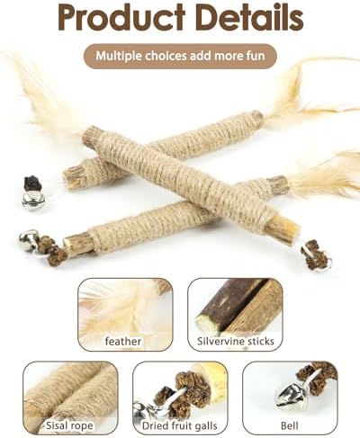 Tocirelo Silvervine Sticks with Feathers for Indoor Cats, Kitten Chew Toys - Image 5