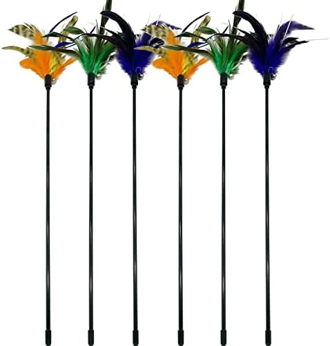 Cat Wand Toy Feather Stick Cat Toys, 6 Pieces Interactive Cat Toy Feathers Wand for Indoor Cats (C) by CATENESS