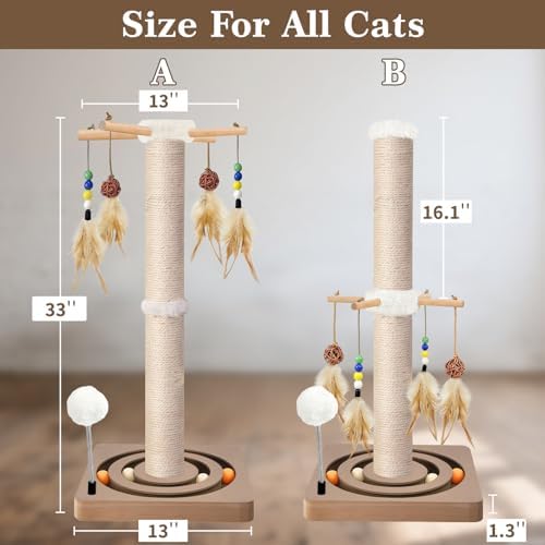 Tall Cat Scratching Post, 33 Inch Sisal Scratcher with Toys for Large Cats - Image 5