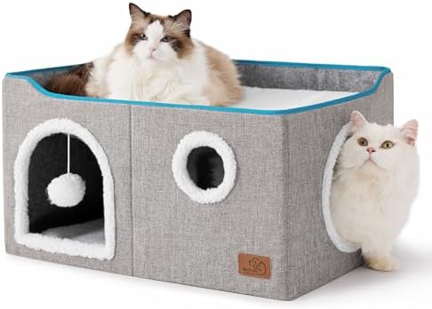 Bedsure Extra Wide Cat House Bed with Fluffy Ball and Scratch Pad,Grey by Unknown