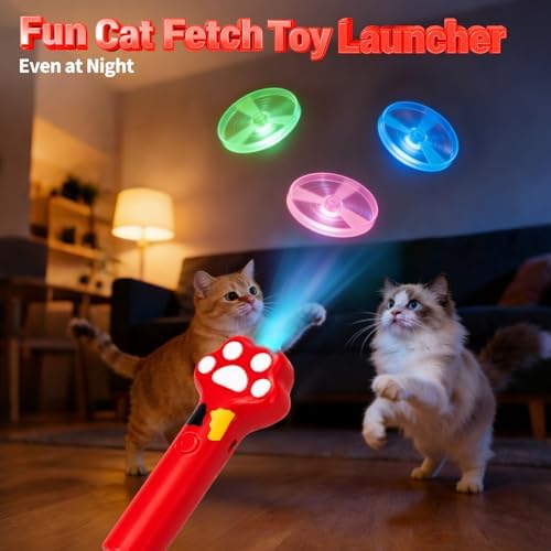 BABORUI Cat Toy Disc Launcher, Rechargeable Interactive Cat Fetch Toy Launcher with 8 Flying Discs, Flying Enrichment Toys for Indoor Bored Kittens & Adult Cats (Red) - Image 5