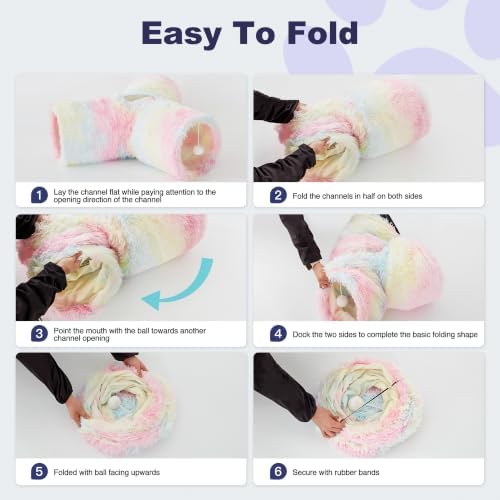 Tempcore Plush Pet Cat Tunnel Tube Cat Toys 3 Way Collapsible, Tunnels for Indoor Cats，Kitty Tunnel Bored Pet Toys Peek Hole Ball Puppy, Kitty, Kitten, Rabbit Rainbow - Image 4
