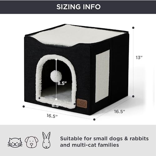 Bedsure Cat House Bed for Indoor Cats with Fluffy Ball and Scratch Pad - Image 3