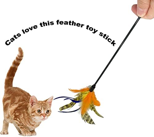 Cat Wand Toy Feather Stick Cat Toys, 6 Pieces Interactive Cat Toy Feathers Wand for Indoor Cats (C) - Image 4