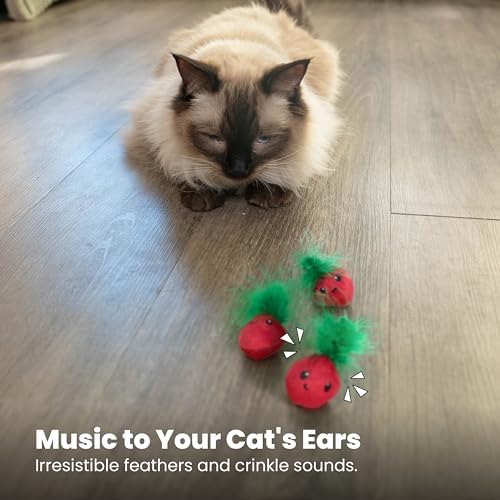Catstages Strawbabies Dental Cat Chew Toy with Catnip & Feathers, 3-Pack - Image 6