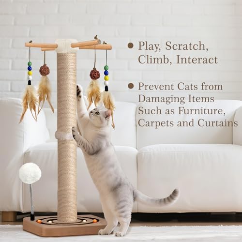 Cat Scratching Post, Sisal Scratcher with Enrichment Toys for Indoor Cats - Image 4