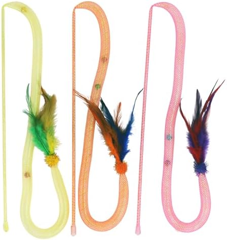 Cat Toys for Indoor Cats, Interactive Wand Toy 3 Pack with Feather and Bell by Unknown