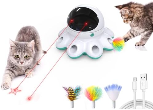 ORSDA Cat Laser Toy, 2-in-1 Interactive Automatic Motion Activated Moving 8 Holes Whack A Mole Feather, USB Rechargeable Electronic Smart Sensor Kitten Toys for Indoor Exercise by ORSDA