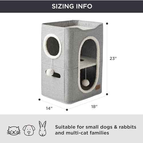 Bedsure 2 Story Cat House for Indoor Cats with Scratch Pad,18x14x23 Grey - Image 6