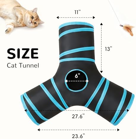 Tempcore Cat Tunnel, 3-Way Collapsible Toy for Indoor Cats, Black & Blue - Image 2