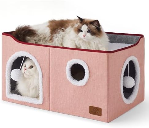 Bedsure Extra Wide Cat House Bed with Fluffy Ball and Scratch Pad,Pink by Unknown