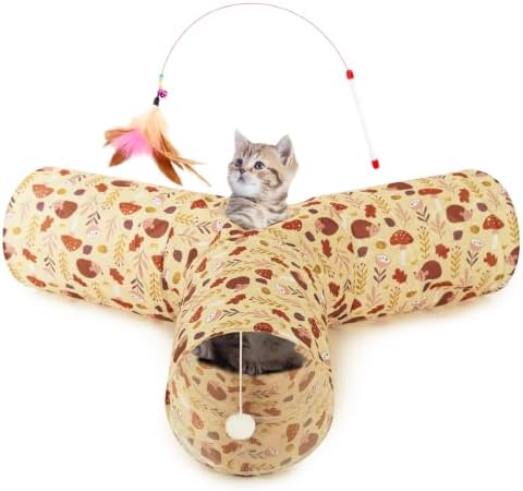 Tempcore Cat Tunnel, 3-Way Collapsible Toy, Large Size Khaki Hedgehog by Tempcore