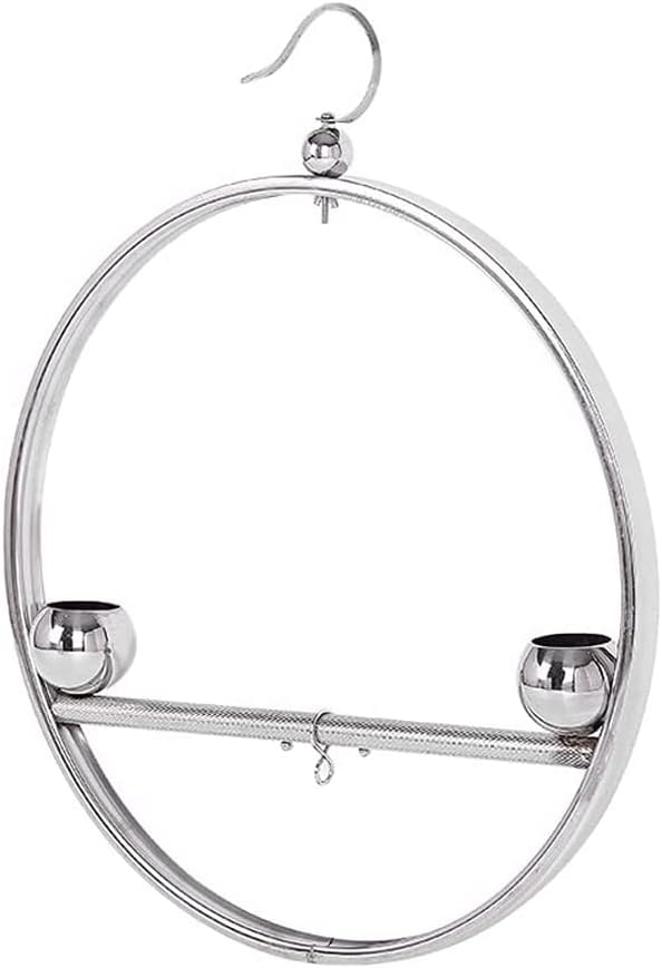 19.6”birdcages Creative Bird Swing Bird Cage Stainless Steel Bird Perch Playground Gym Bird House Carrier Hanging Flight Cage,Gold Bowl，Silver Bowl