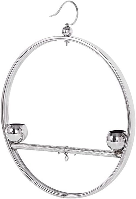 19.6”birdcages Creative Bird Swing Bird Cage Stainless Steel Bird Perch Playground Gym Bird House Carrier Hanging Flight Cage,Gold Bowl，Silver Bowl