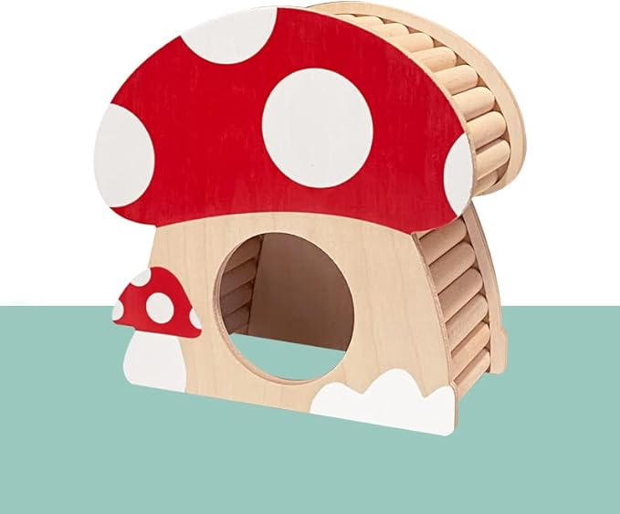 Hamster Mini House, Mushroom-Shaped Wood Hide Home for Dwarf Hamsters, Rat, Gerbils, Syrian, Mice, Small Animals Hideout Habitat Hut, Wooden Hamster Hideaway Toys, Indoor Cave Cage Accessories