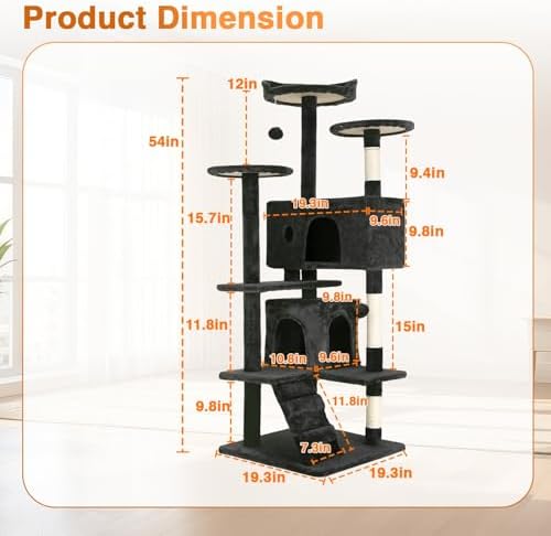 FDW | 54" Cat Tree Tower | Dark Gray | Multi-Level Indoor Activity Center - Image 6