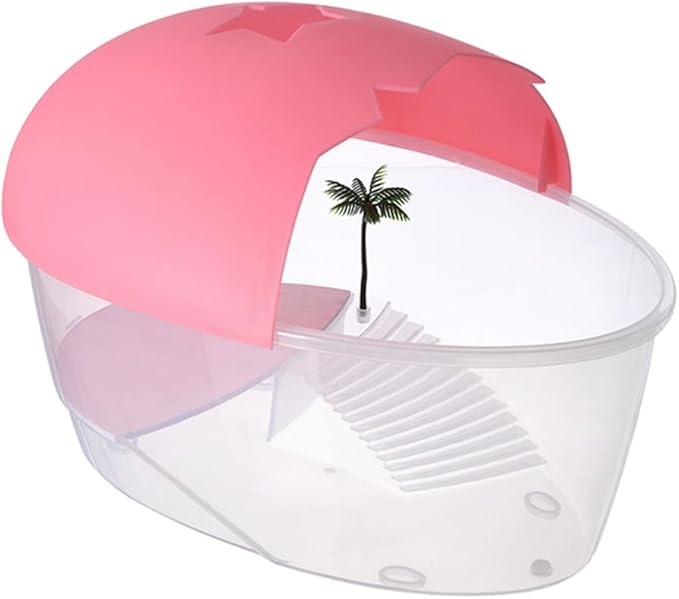 iplusmile Turtle Tank Small Plastic Reptile Habitat Box with Basking Platform and Swimming Area 9.84X6.69X6.10 Inches Indoor Tortoise Terrarium for Amphibians and Small Pets