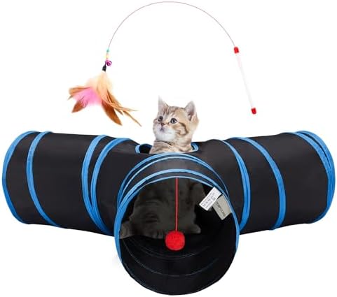 Tempcore Cat Tunnel, 3-Way Collapsible Toy for Indoor Cats, Royal Blue by Tempcore