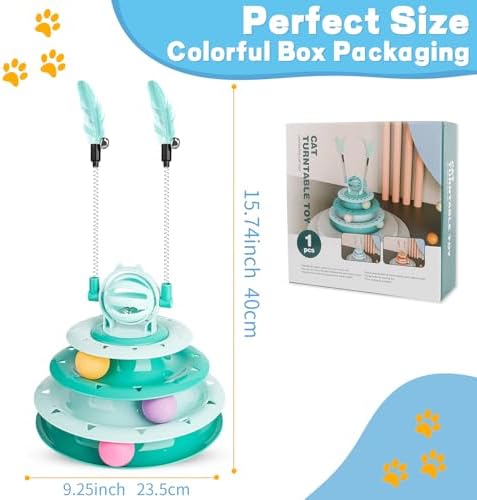 Goosheep Cat Toy Interactive Pet Plaything for Indoor Kitten Interactive Kitty Puzzle Ball with 2 Cat-Tease (Green) - Image 2