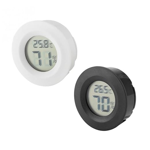 Mikikit 4pc Acrylic Round Digital Hygrometer Thermometer for Reptile Pets Embedded Electronic Temperature and Humidity for Home Use Black