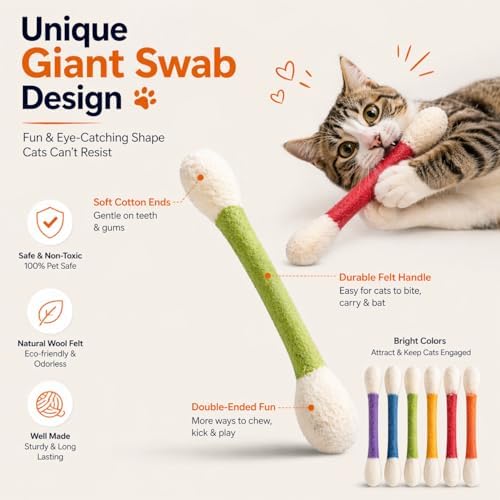 Giant Catnip Cat Toys for Indoor Cats, 6 Pack Interactive Cat Toy, Oversized Cotton Swab Design, Kitten Toys for Boredom Relief, Exercise & Play - Image 3